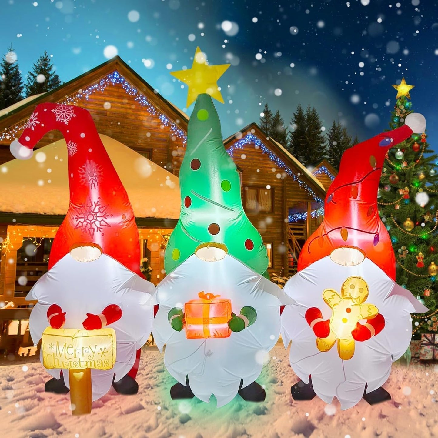 10-foot inflatable Christmas candy castle toy, equipped with Santa Claus, puppets and LED lights, suitable for decoration in gardens, lawns and flower beds.