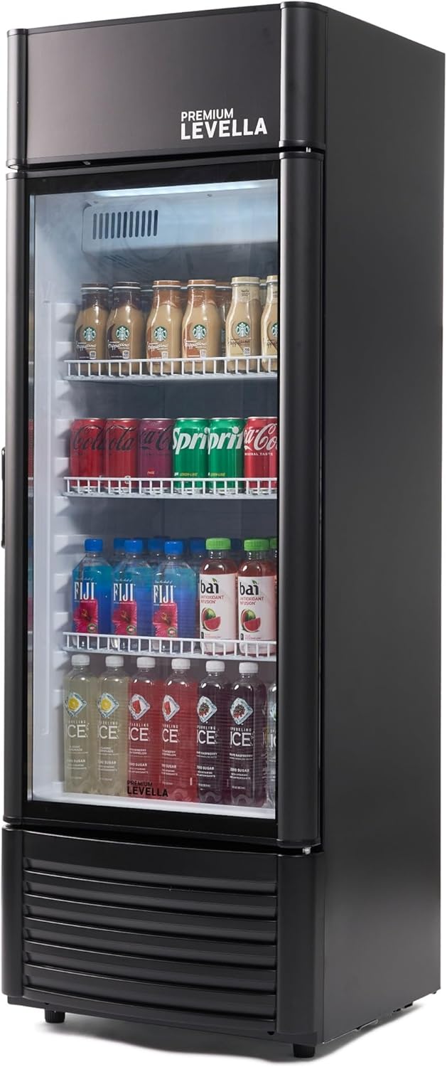 PRF125DX Glass Door Display Refrigerator 12.5 cu ft Commercial Beverage Cooler Merchandiser With Customizable Lightbox - Silver