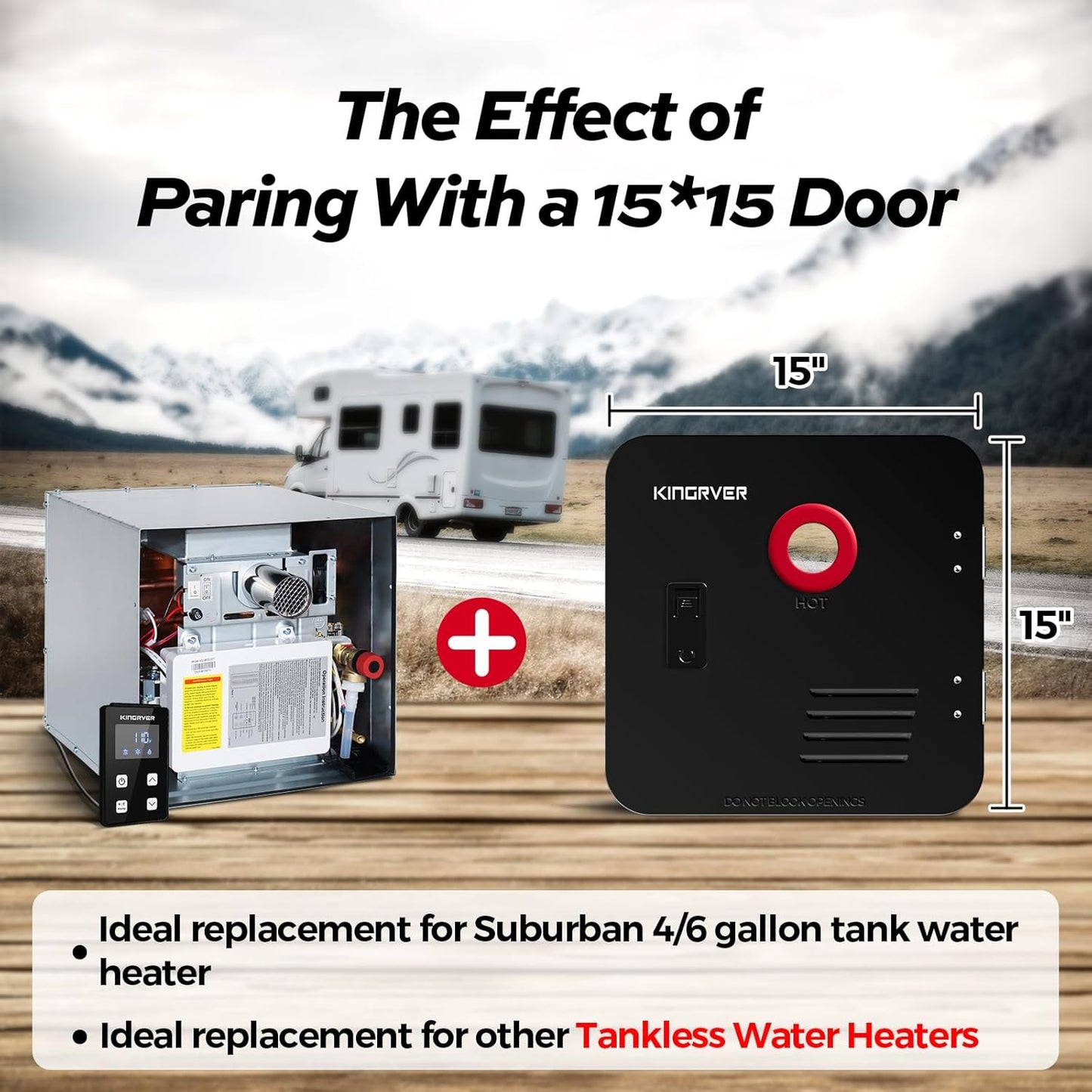 RV Tankless Water Heater without Door, , Propane Gas, DC 12V, 3 Optional Door Sizes 15"x15", 15"x18" and 18"x18" for Refitment, Compatible with All RVs, Sufficient Power, High Altitude
