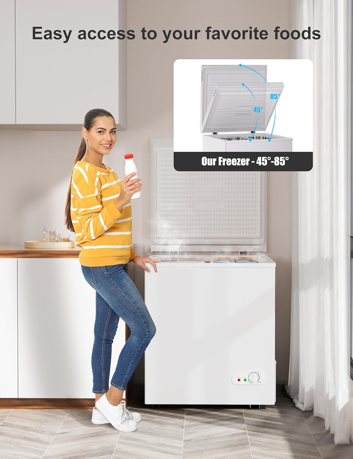 7.0 Cu Ft Chest Freezer - Energy Efficient & Quiet Mini Freezer with Adjustable Thermostat - Compact Deep Freezer for Home, Apartment, and Garage - Removable Basket & Defrost Drain