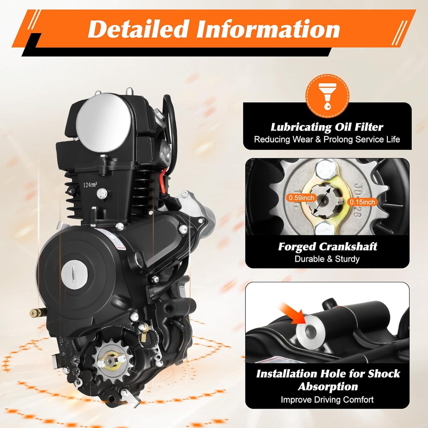 150CC 4 Stroke Engine Motor, Gy6 Single Cylinder Complete Engine Kit for 110cc-150cc Atvs and Go Karts and 11" Long Box Engine Size Scooters High-Flow Oil Pump CVT Carburetor Top Mount