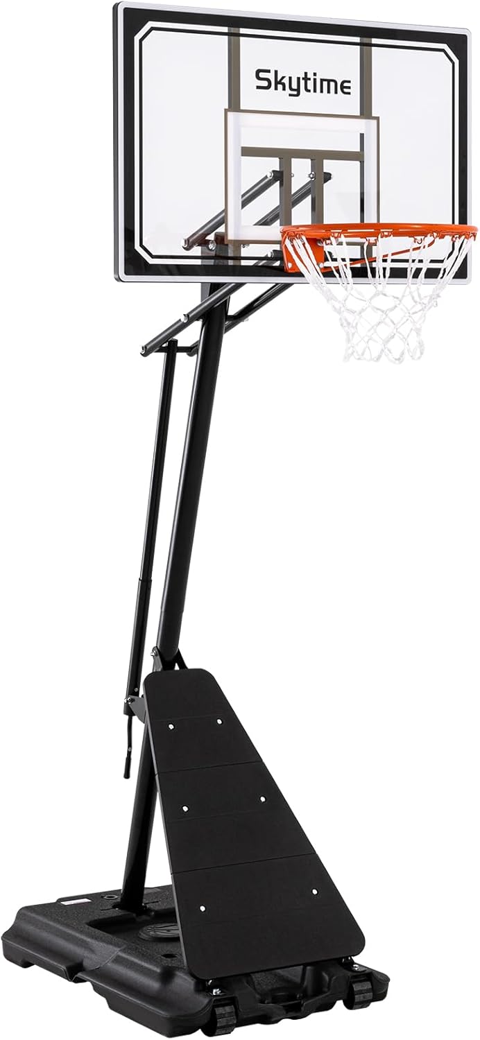Basketball Hoop 48 Inch Backboard Portable Basketball Hoop Outdoor,5.3-10ft Stepless Regulation Crank Adjust Basketball Goal System