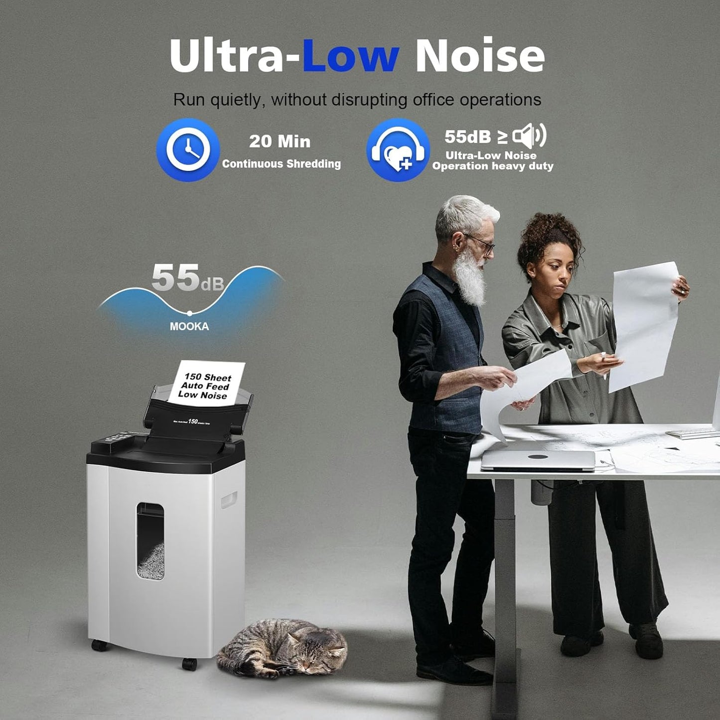 150 Sheet Auto-Feed Micro Cut Paper Shredder for Home Office Use, P-5 Super High Security (5/64 x 19/32 inches), Large 6-Gallon Bin, 20-Min Continuous Run, 55dB Ultra-Quiet, White