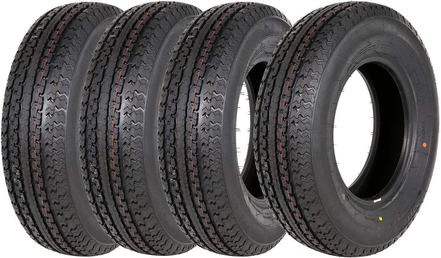 Set of 4 ST225/75R15 Radial Trailer Tire, ST225-75R15 ST 225/75R15, 10 Ply Load Range E, 117N