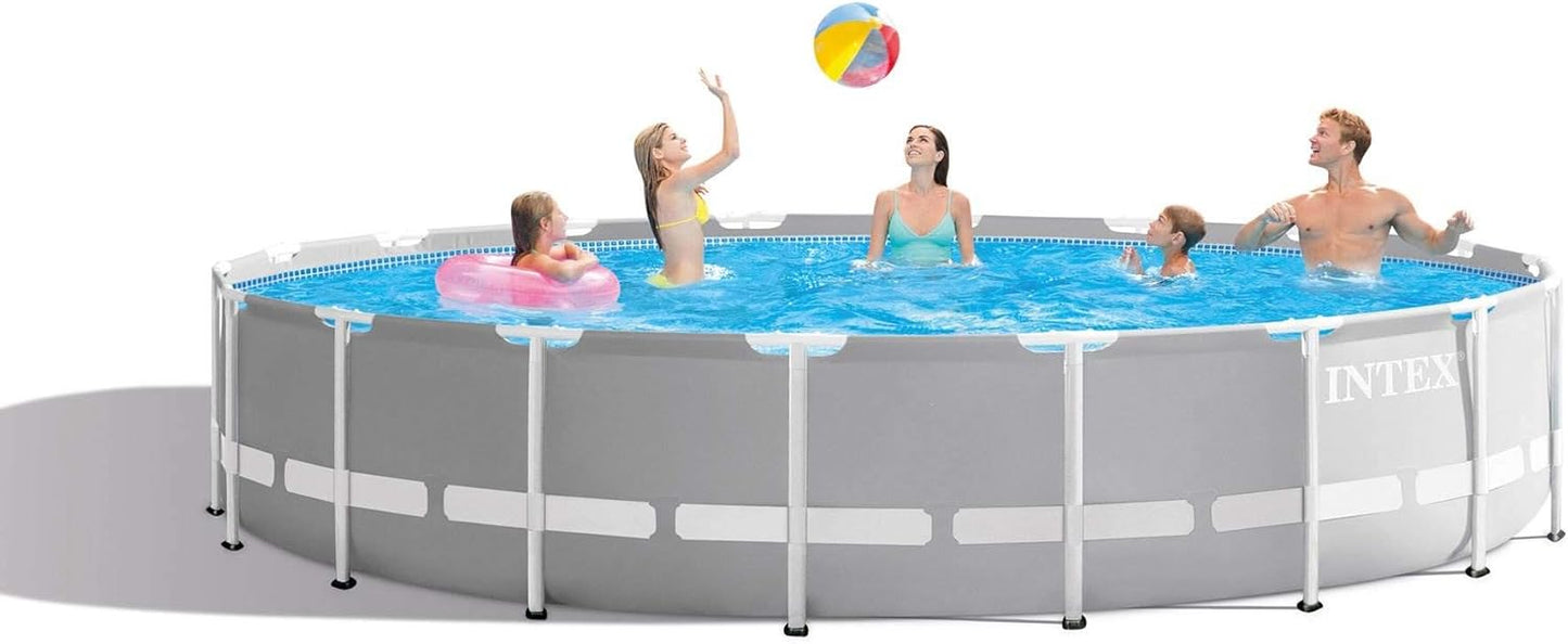 Above Ground Swimming Pool w/ Pump, Cover, & Ladder, 18' x 48", Prism Frame, Gray - Outdoor Round Family Pool w/ Filter, 42-Inch Deep Water