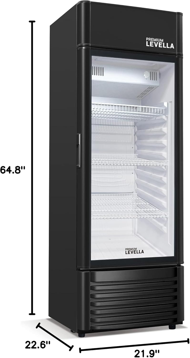 PRF125DX Glass Door Display Refrigerator 12.5 cu ft Commercial Beverage Cooler Merchandiser With Customizable Lightbox - Silver