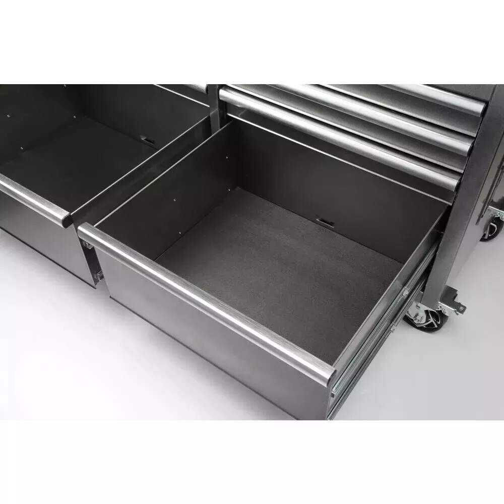 Husky 72 in. x 24 in. D Standard Duty 18-Drawer Mobile Workbench Tool Chest with Solid Wood Top in Stainless Steel