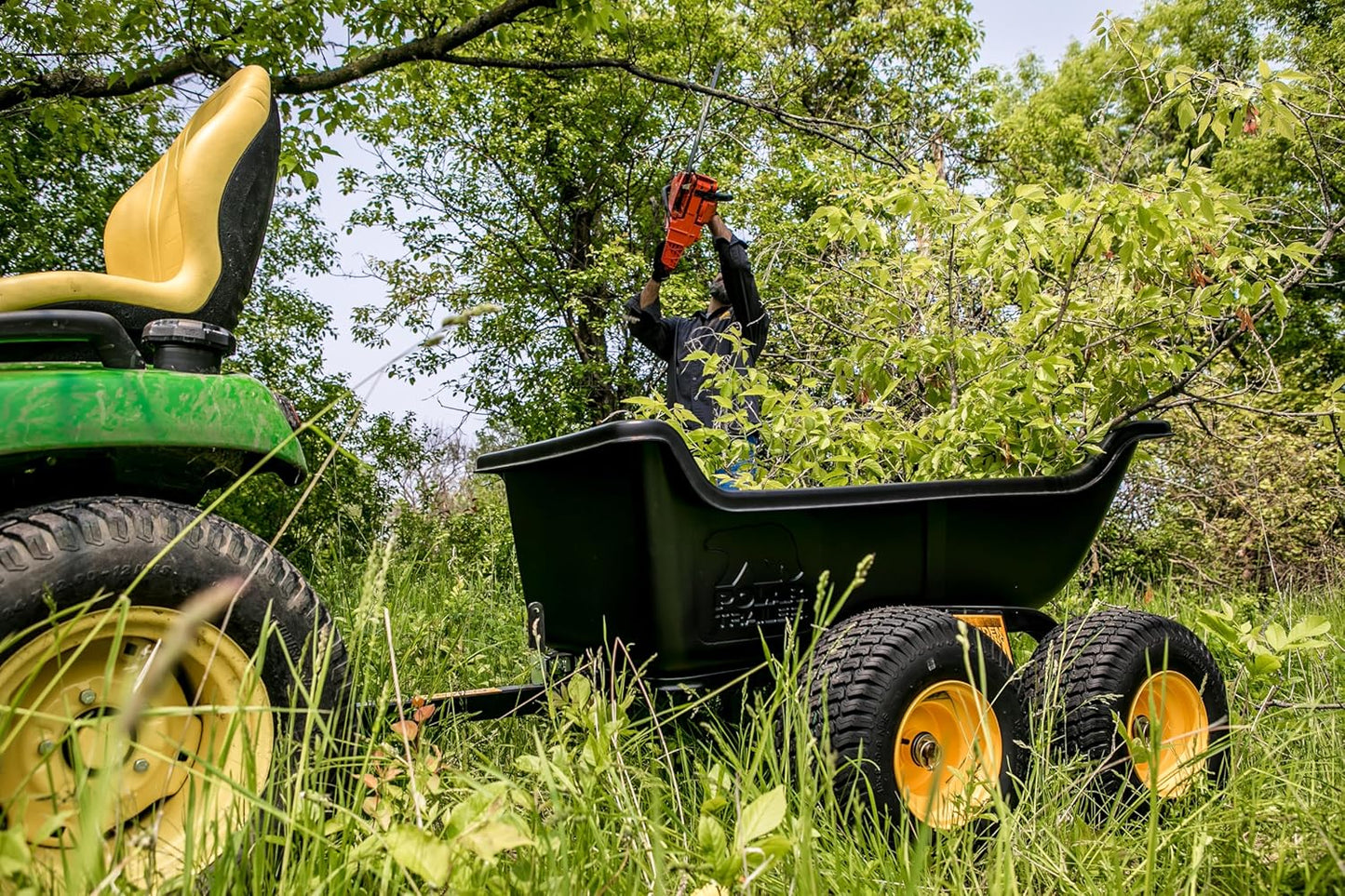 Heavy Duty Tandem Axle Cubic Foot ATV UTV Lawn Mower Trailer TA1200 and Wide Track Rubber Wheels Hauling Outdoor-Black, 1200 lbs. -15 cu.ft
