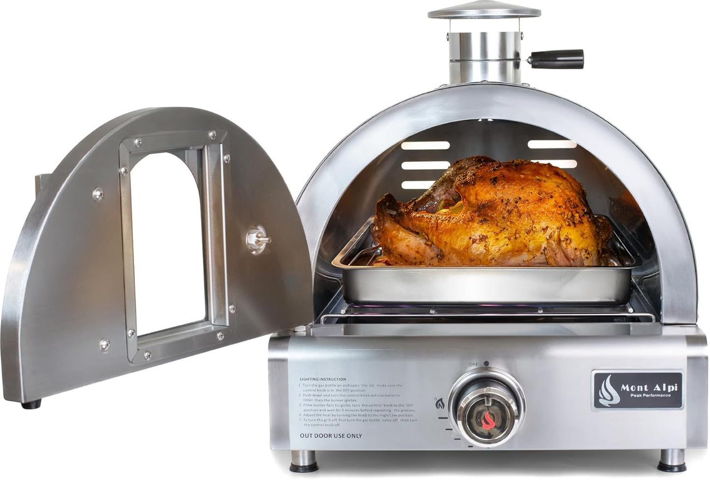 MAPZ-SS 12000 BTU Multi-Fuel Countertop Table Top Stainless Steel Portable Outdoor Cooking Kitchen Backyard Propane Gas Pizza Making Baking Oven Roasting Grill - Pizza Stone Included