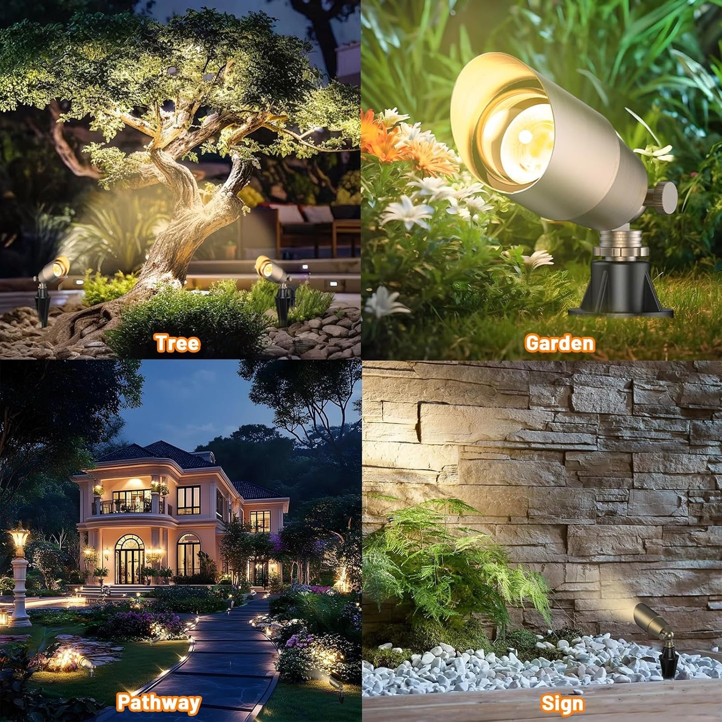 Solid Brass Outdoor Uplights & Accent Light Fixtures, Heavy Duty 12V Low Voltage LED Landscape Lighting Bronze, Wired Spotlights for Garden,Lawn,Patio and Yard Without LED Bulb (12 Pack)