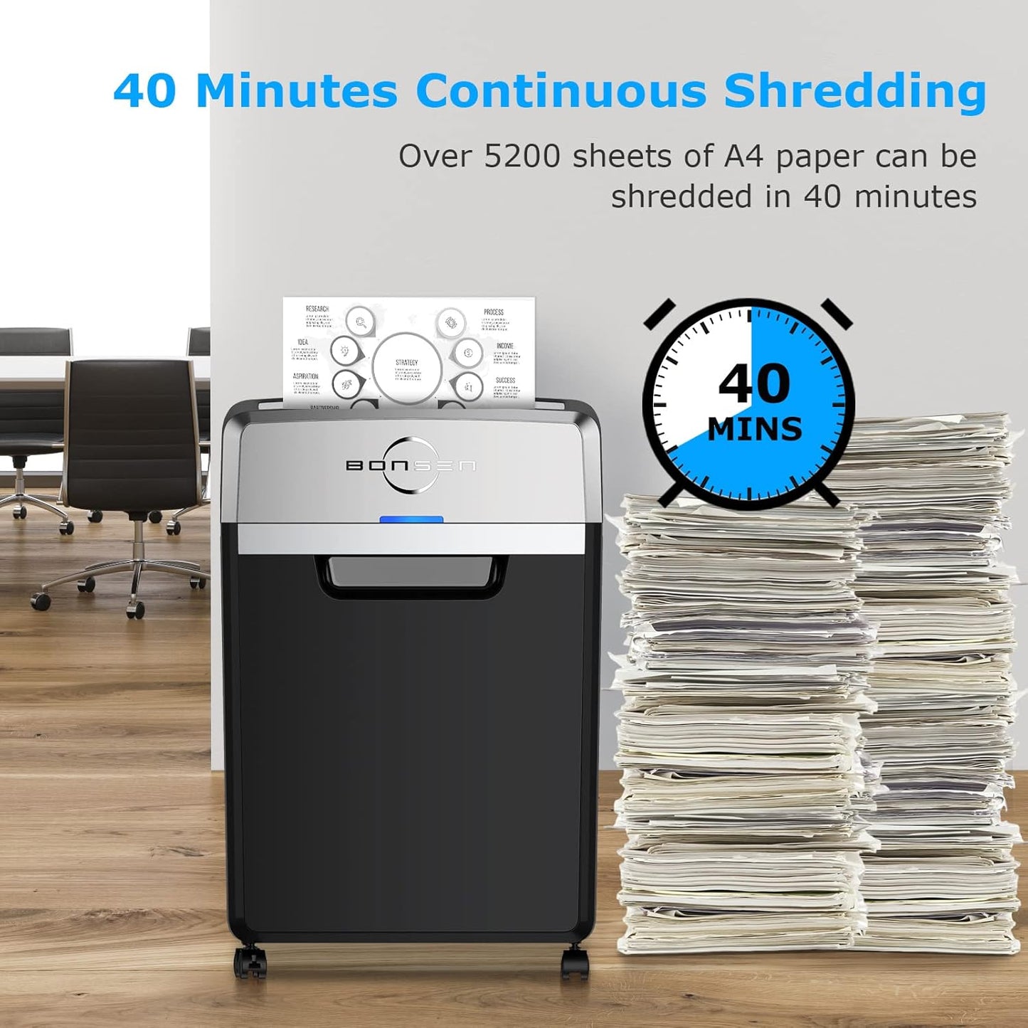 Heavy Duty Paper Shredder, 24-Sheet Cross-Cut Shredder, 40-Min Continuous Running Time, Commercial Grade Shredder for Office, 9-Gallon Big Basket, 55dB Super Quiet, P-4 High Security (S3105)