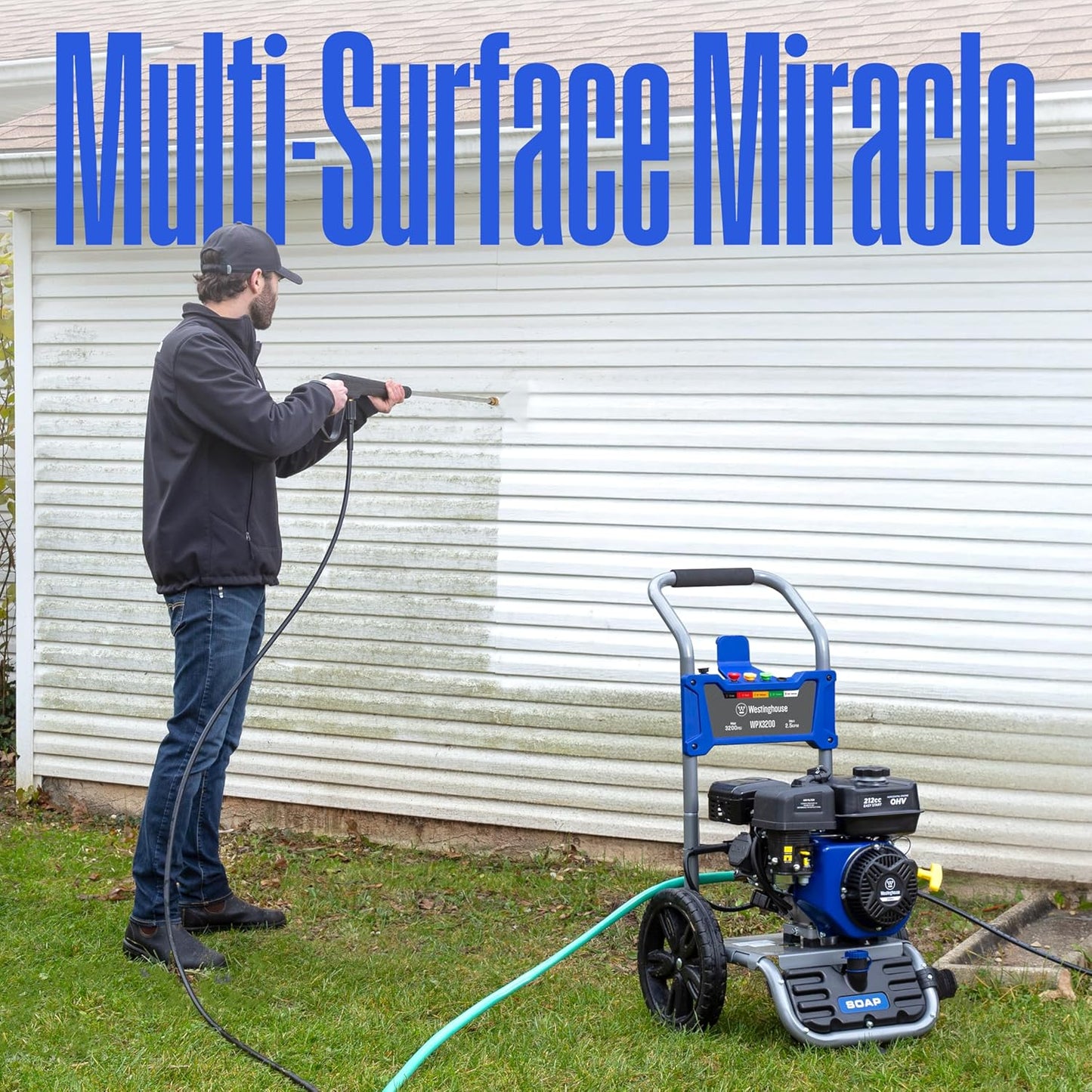 WPX3400 Gas Pressure Washer, 3400 PSI and 2.6 Max GPM, Onboard Soap Tank, Spray Gun and Wand, 5 Nozzle Set, for Cars/Fences/Driveways/Homes/Patios/Furniture