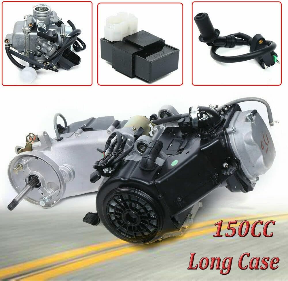 150CC 4 Stroke Engine Motor, Gy6 Single Cylinder Complete Engine Kit for 110cc-150cc Atvs and Go Karts and 11" Long Box Engine Size Scooters High-Flow Oil Pump CVT Carburetor Top Mount