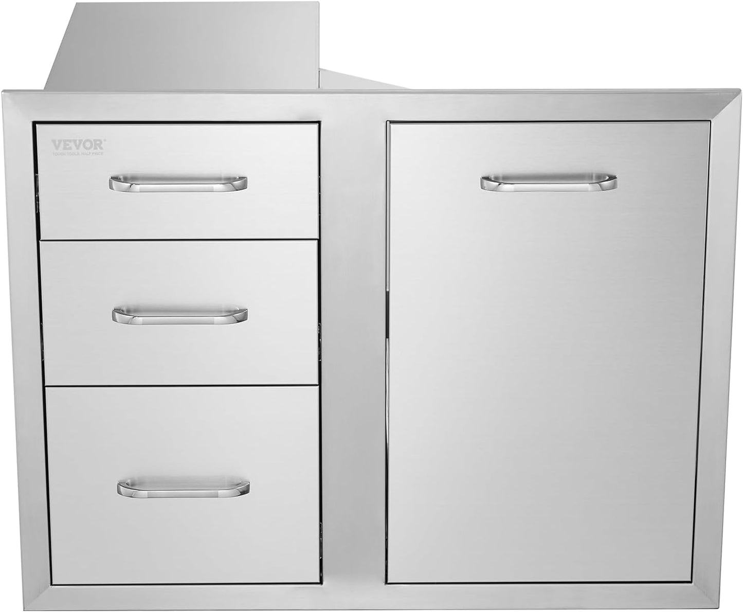 Pull Out Trash Drawer 13.4"W x 25.7"H x 19.6"D Lower Sliding Rails Stainless Steel Roll Out Trash Bin Pull Out Tray Outdoor Kitchen Trash Drawer with Handle for BBQ Island Grill Station