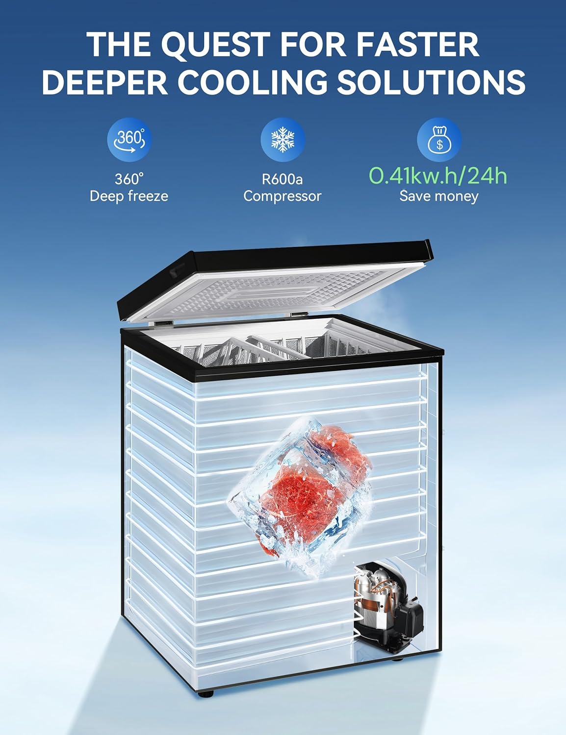 7.0 Cu Ft Chest Freezer - Energy Efficient & Quiet Mini Freezer with Adjustable Thermostat - Compact Deep Freezer for Home, Apartment, and Garage - Removable Basket & Defrost Drain