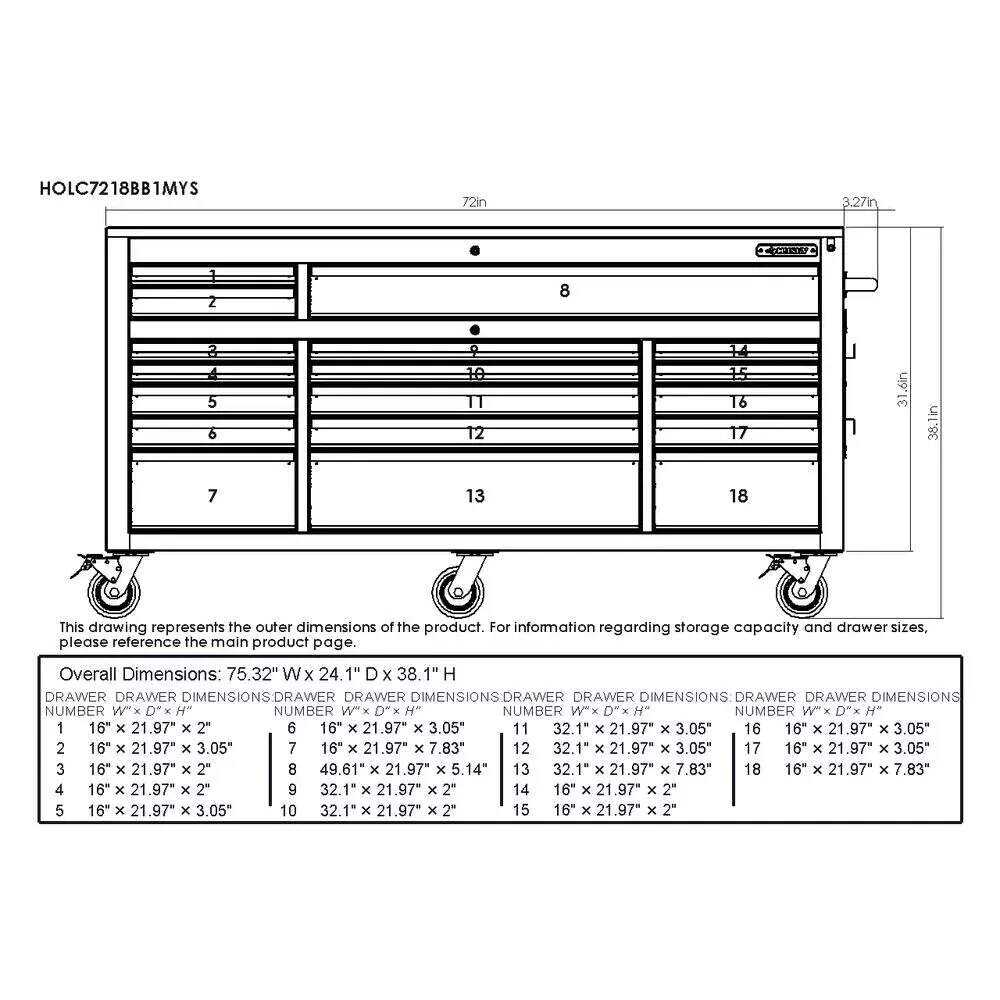 Husky 72 in. 18-Drawer Mobile Workbench with Adjustable-Height Solid Wood Top, Matte Black