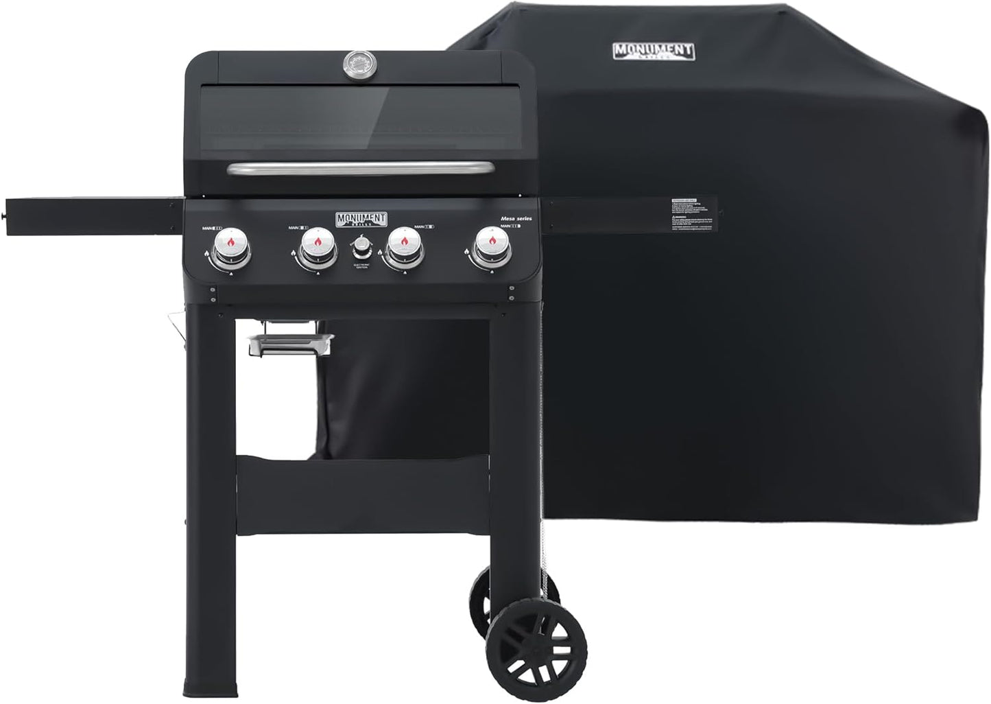 Grills 4-Burner Liquid Propane Gas Grill, Silver Stainless Steel Grill Outdoor Patio Garden Barbecue Grill with Clearview庐 Lid and One Foldable Shelf, Mesa400MF