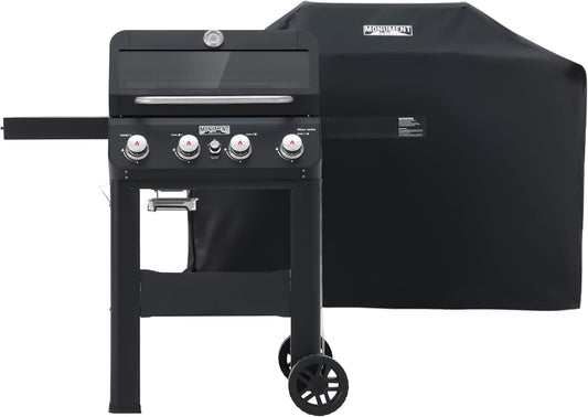Grills 4-Burner Liquid Propane Gas Grill, Silver Stainless Steel Grill Outdoor Patio Garden Barbecue Grill with Clearview庐 Lid and One Foldable Shelf, Mesa400MF