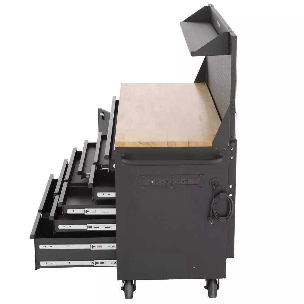 Husky 61 in. W x 26 in. D Heavy Duty 10-Drawer 1-Door Mobile Workbench with Hardwood Top
