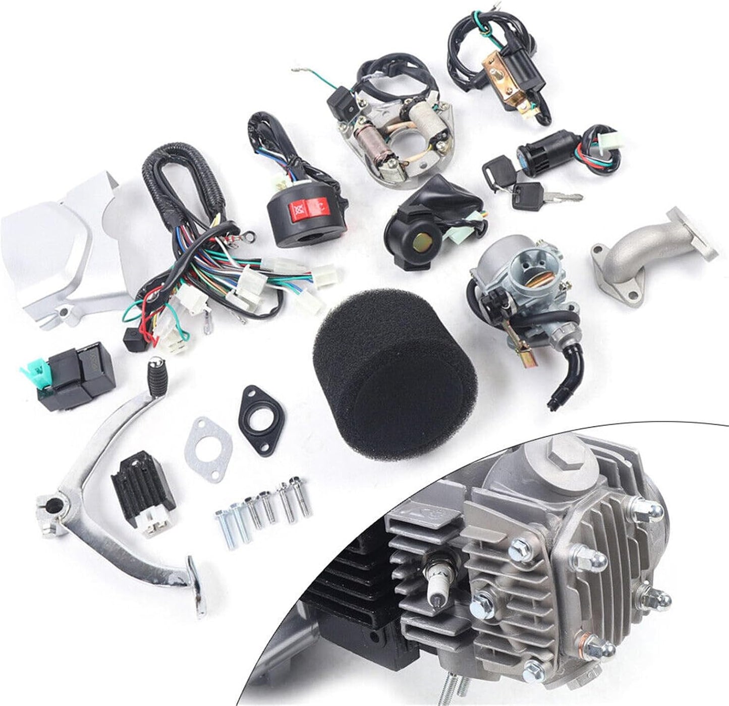 150CC 4 Stroke Engine Motor, Gy6 Single Cylinder Complete Engine Kit for 110cc-150cc Atvs and Go Karts and 11" Long Box Engine Size Scooters High-Flow Oil Pump CVT Carburetor Top Mount