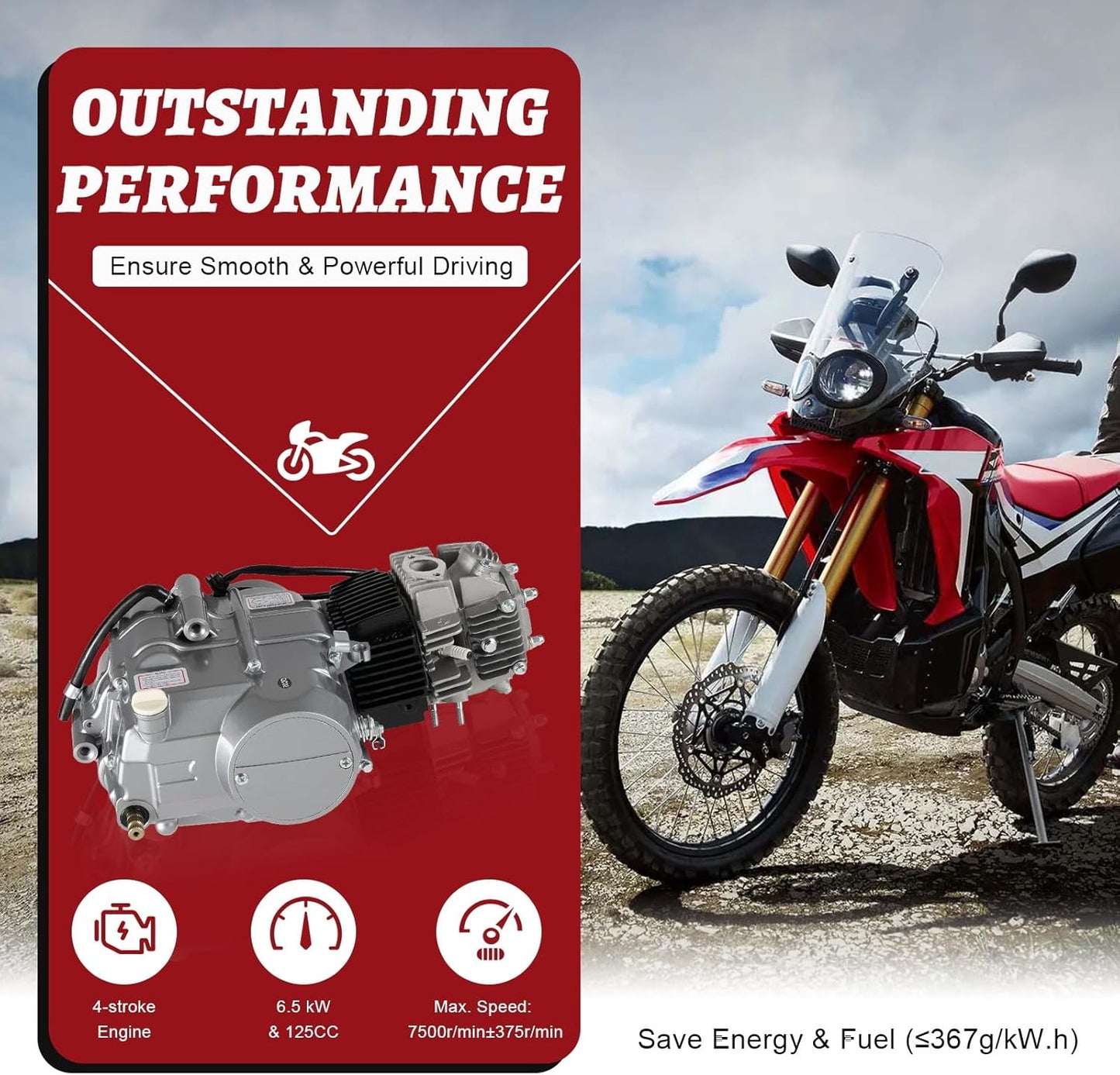 150CC 4 Stroke Engine Motor, Gy6 Single Cylinder Complete Engine Kit for 110cc-150cc Atvs and Go Karts and 11" Long Box Engine Size Scooters High-Flow Oil Pump CVT Carburetor Top Mount
