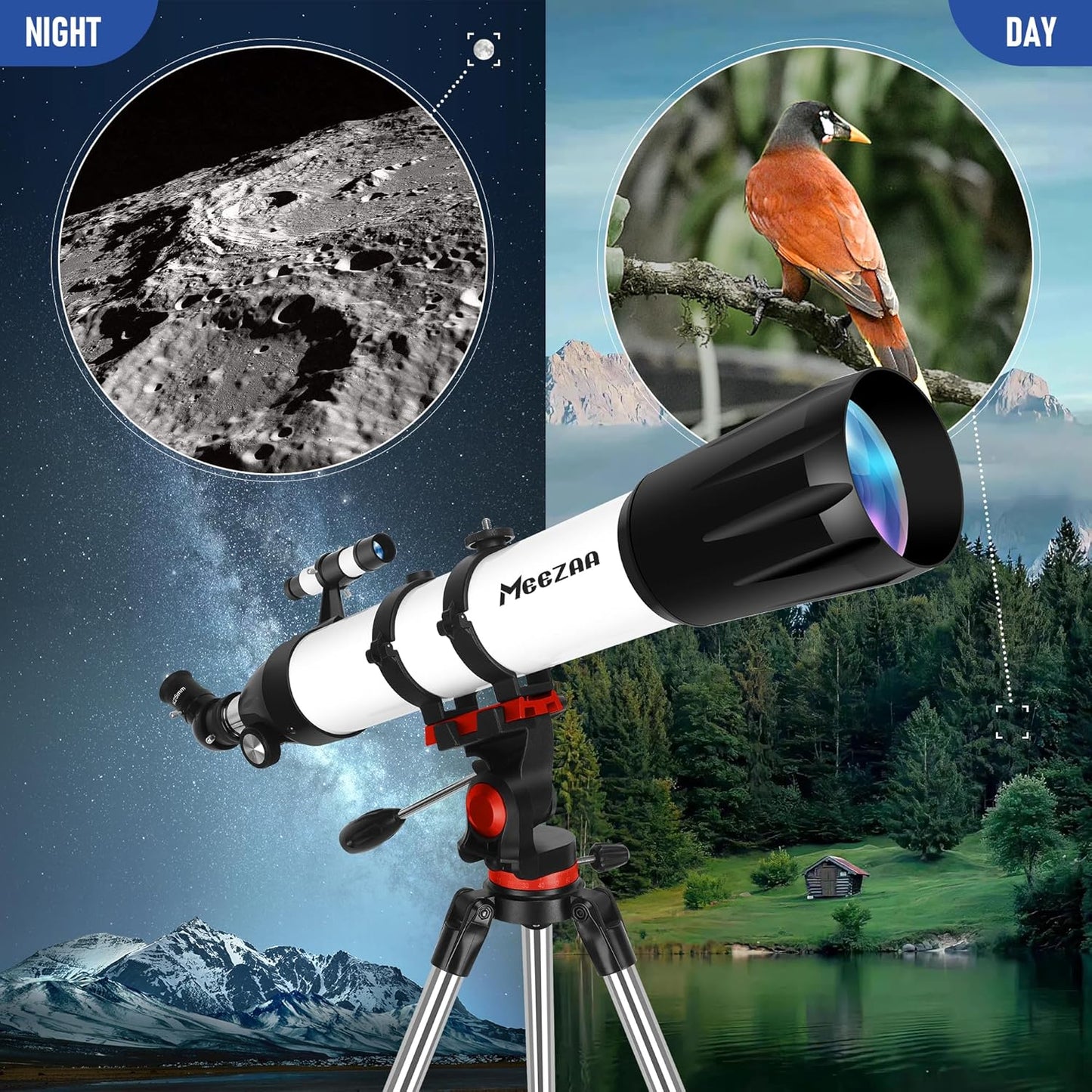 Telescope, Telescope for Adults High Powered Professional, 90mm Aperture 800mm Refractor Telescopes for Astronomy Beginners Fully Multi-Coated with AZ Mount Tripod & Phone Adapter & Carry Bag
