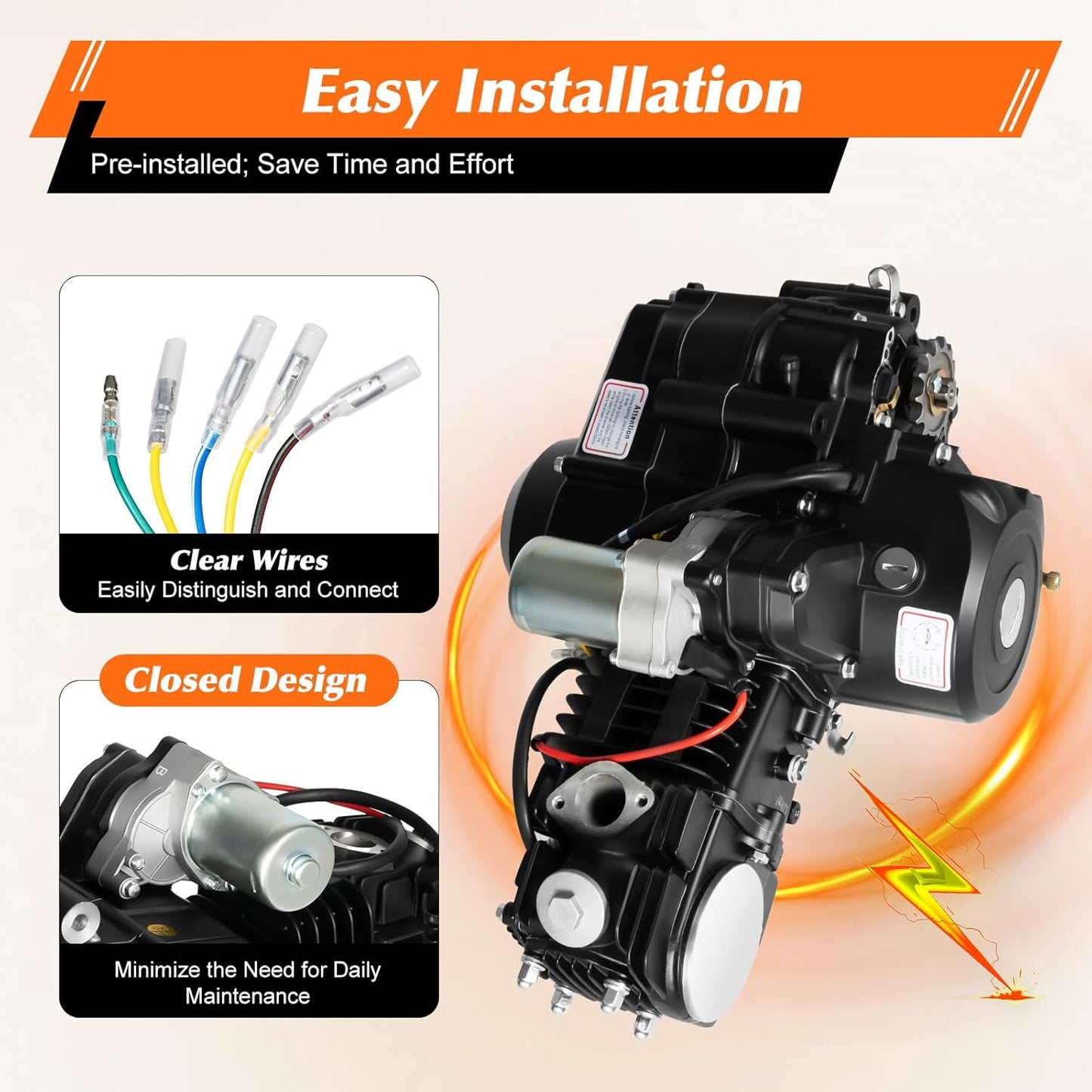150CC 4 Stroke Engine Motor, Gy6 Single Cylinder Complete Engine Kit for 110cc-150cc Atvs and Go Karts and 11" Long Box Engine Size Scooters High-Flow Oil Pump CVT Carburetor Top Mount