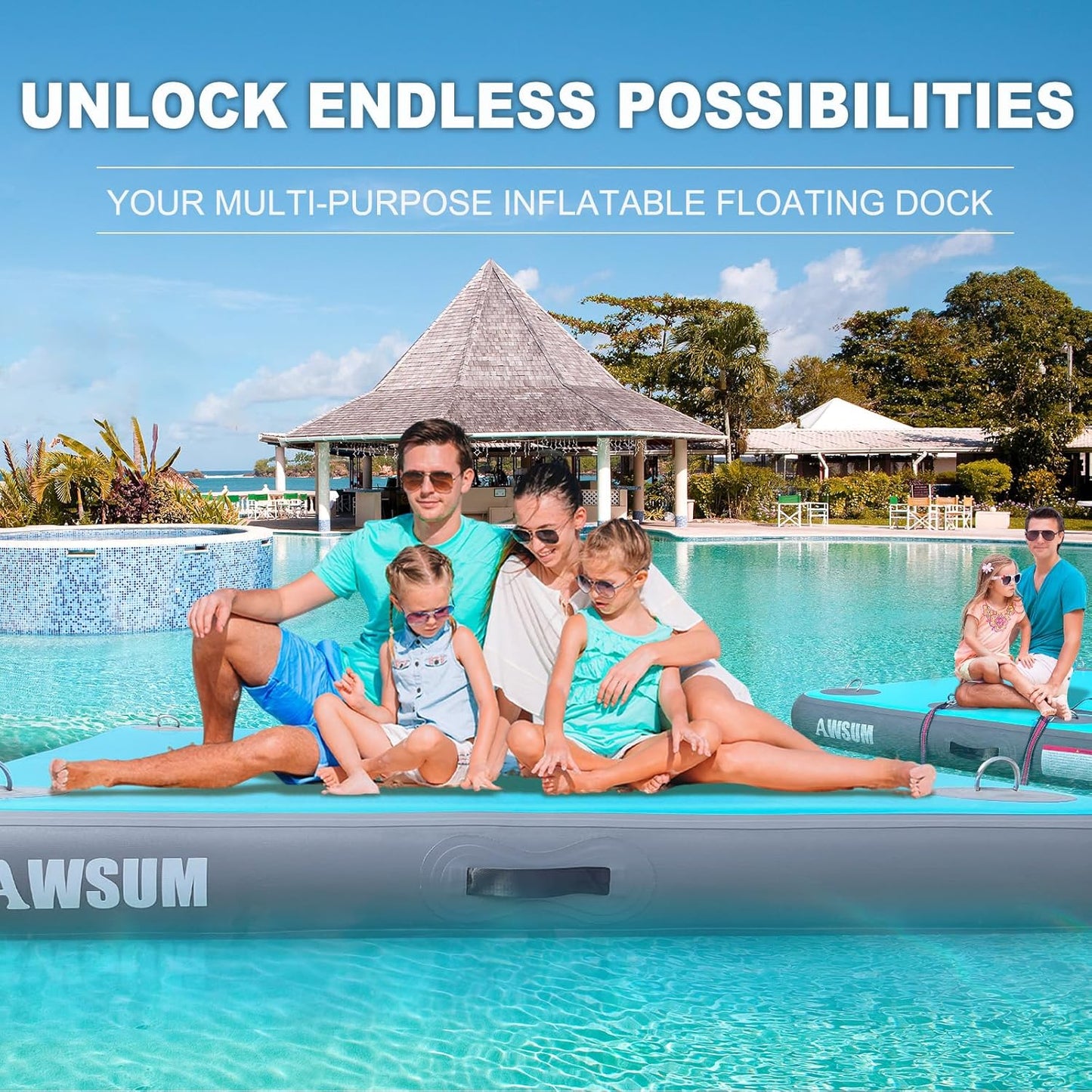 Inflatable Floating Dock Air Dock Platform Floating Island Raft with None-Slip Surface for Pool Beach Ocean