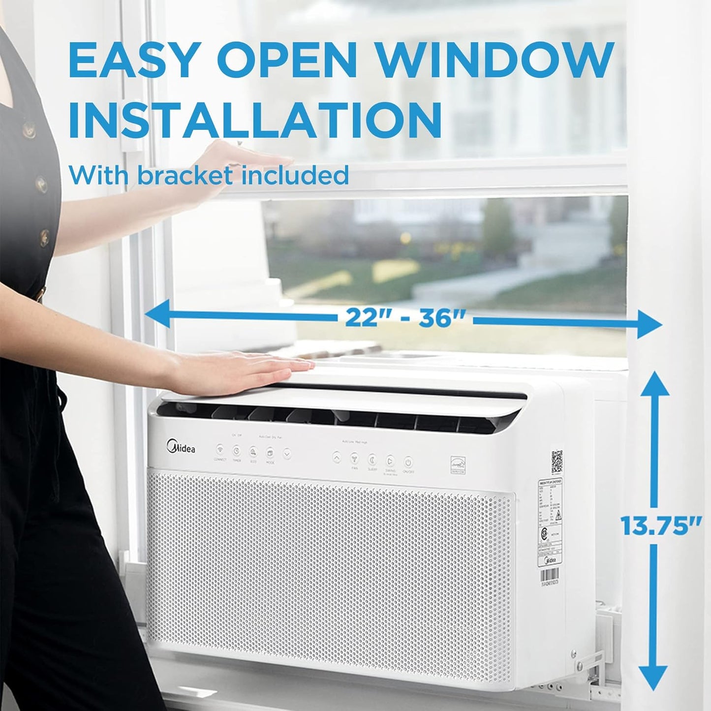 8,000 BTU U Shaped Smart Inverter Window Air Conditioner, Cools up to 350 Sq. Ft., Ultra Quiet with Open Window Flexibility, Works with Alexa/Google Assistant, 35% Energy Savings, Remote Control
