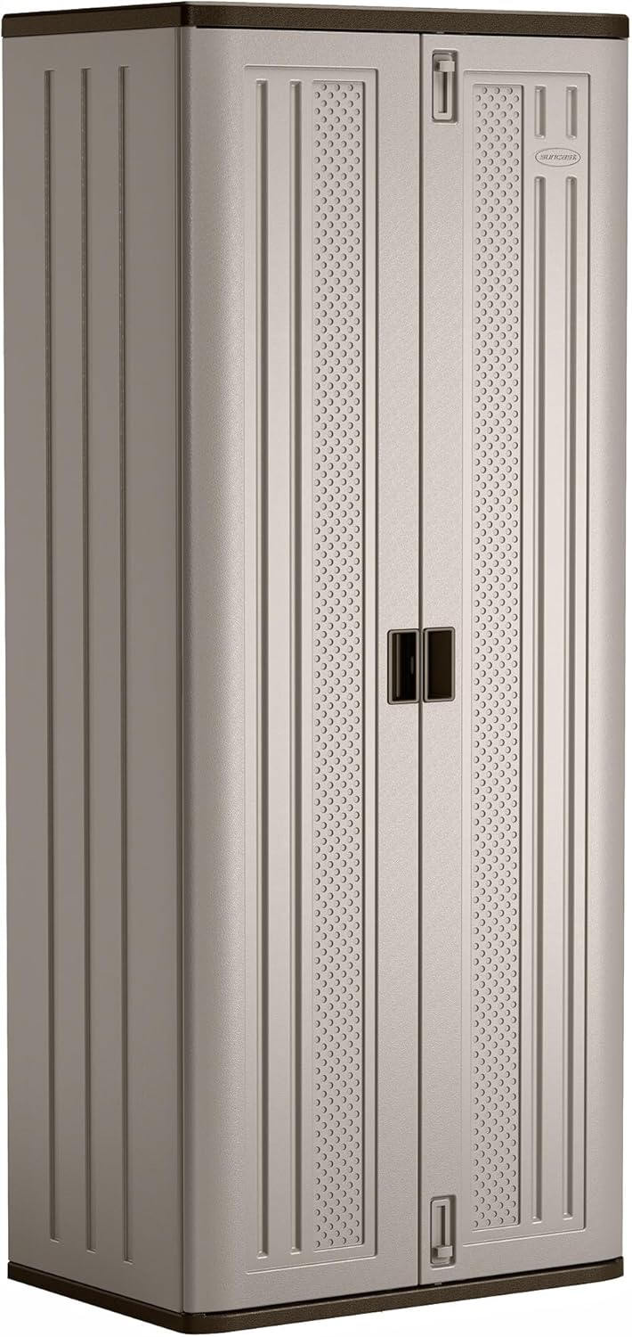72-Inch Platinum Resin Storage Cabinet with Durable Double-Wall Construction, and Metal-Reinforced Shelves for Basement, Utility Room and Garage Storage, Platinum, Made in the USA
