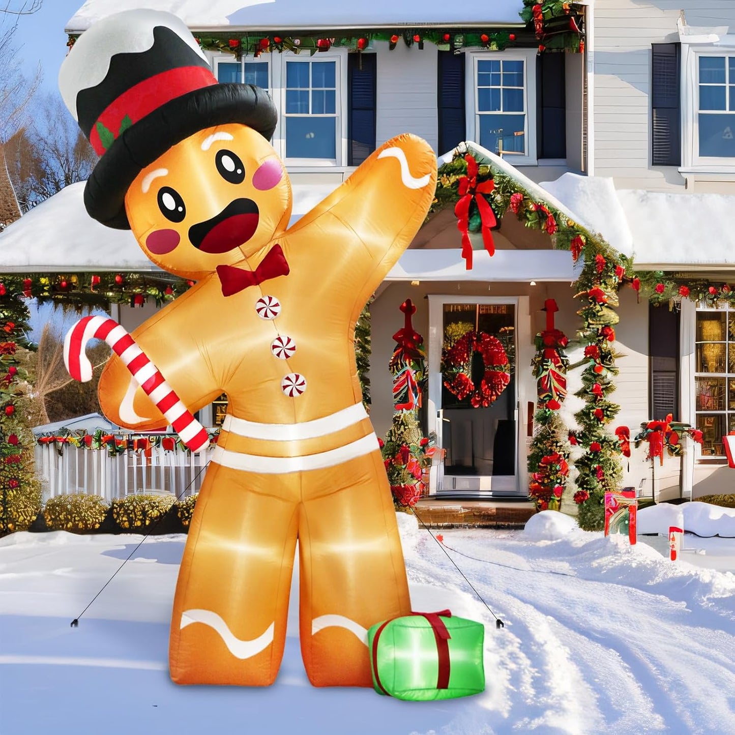 12-foot Christmas inflatable decoration, outdoor decoration, red sugar man, giant inflatable Christmas courtyard decoration, outdoor with 8 LEDs, Christmas inflatable courtyard decoration suitable for outdoor and indoor lawns