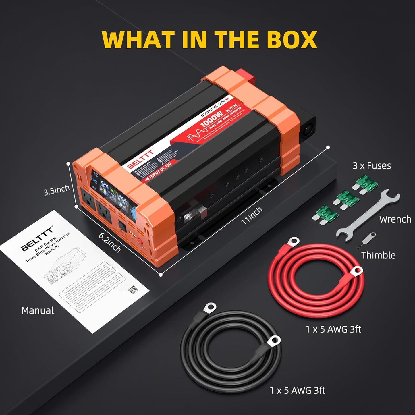 2000W Pure Sine Wave Inverter, Car Power Inverter 12V to 120V AC Converter for RV, Truck, Solar, Outdoor with Dual AC and 20A Socket, 5V 2.1A USB, Surge 4000W, Hardwire Port, Remote Controller