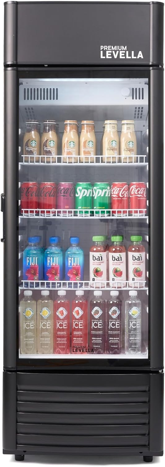 PRF125DX Glass Door Display Refrigerator 12.5 cu ft Commercial Beverage Cooler Merchandiser With Customizable Lightbox - Silver