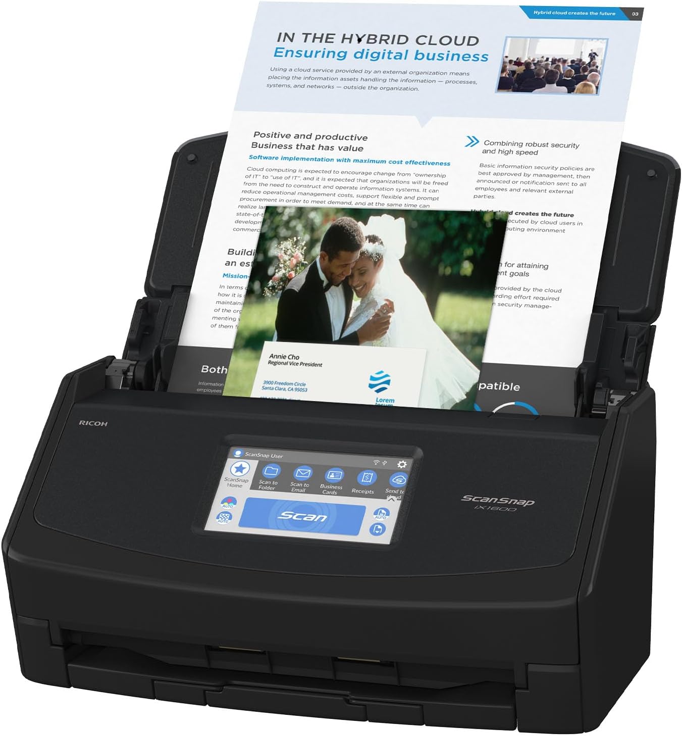 iX1600 Wireless or USB High-Speed Cloud Enabled Document, Photo & Receipt Scanner with Large Touchscreen and Auto Document Feeder for Mac or PC, 17 watts, Black