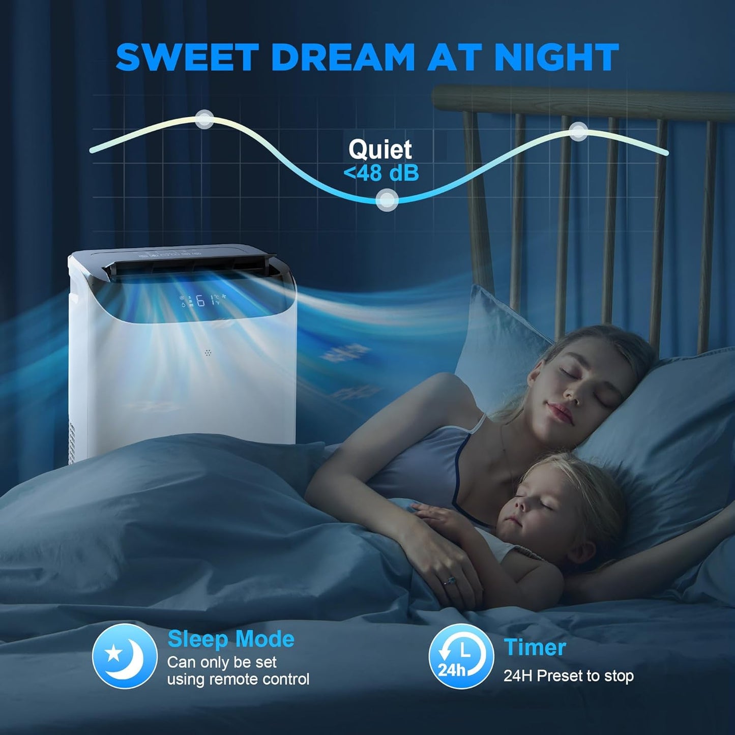 Inverter 16000BTU Portable Air Conditioners with Remote, Free Stand Cooling Portable AC Unit for Room up to 800 sq.ft, with Dehumidifier & Fan, Dual Hose, Quiet Sleep Mode(45dB), Windows Kit