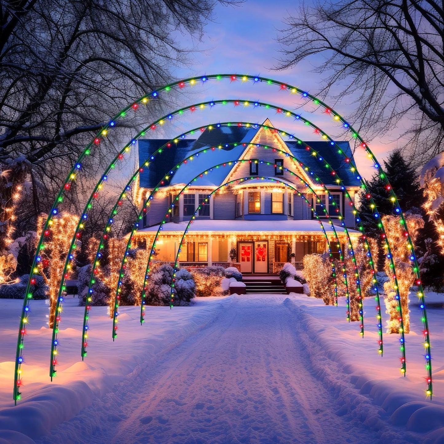 10-foot Christmas light arch set, made of metal with 8 modes, suitable for outdoor arches during the Christmas holiday, easy to assemble, reusable, suitable for doorways, paths, gardens, lawns or courtyards decoration (in various colors)