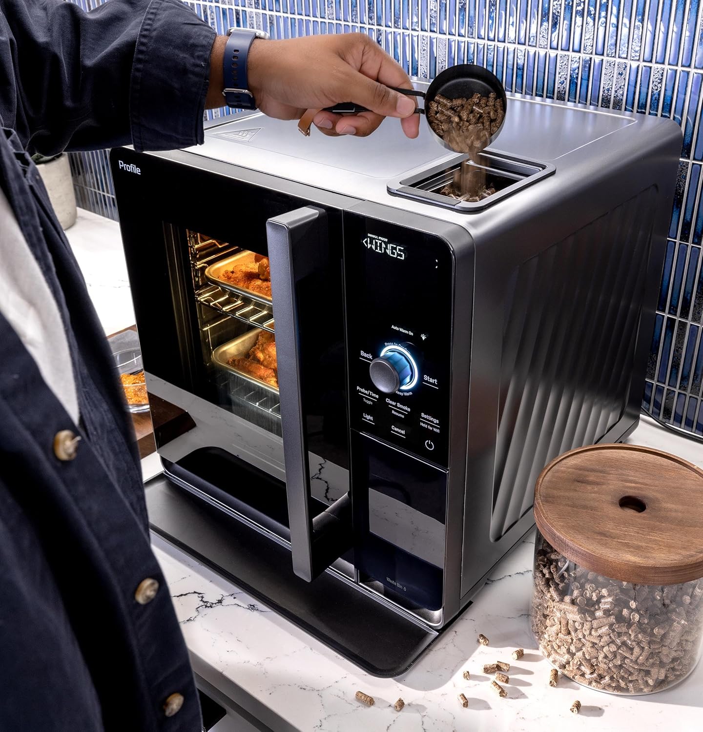 Smart Indoor Pellet Smoker, with Active Smoke Filtration, 5 Smoke Control Settings, WiFi Connected, Electric, Countertop BBQ Appliance, Black