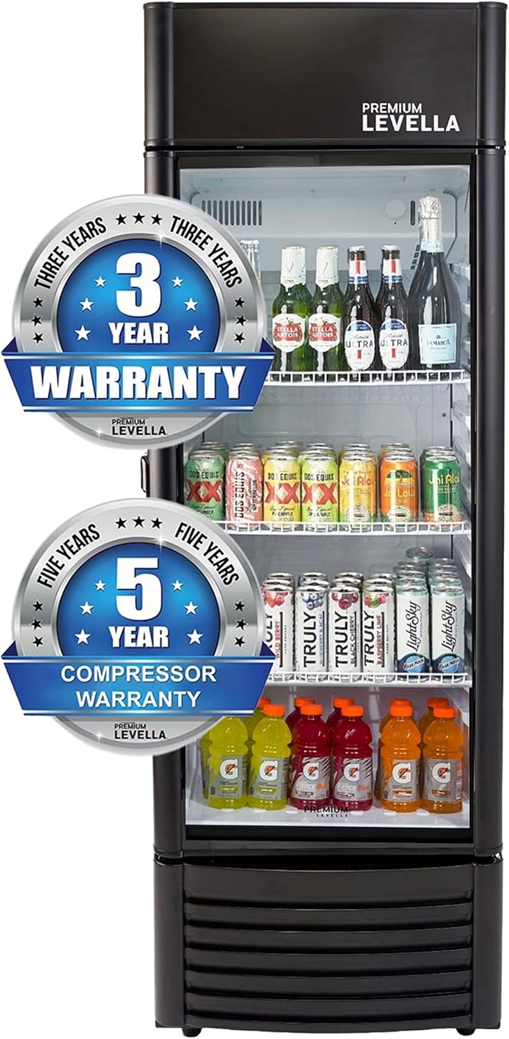 PRF125DX Glass Door Display Refrigerator 12.5 cu ft Commercial Beverage Cooler Merchandiser With Customizable Lightbox - Silver
