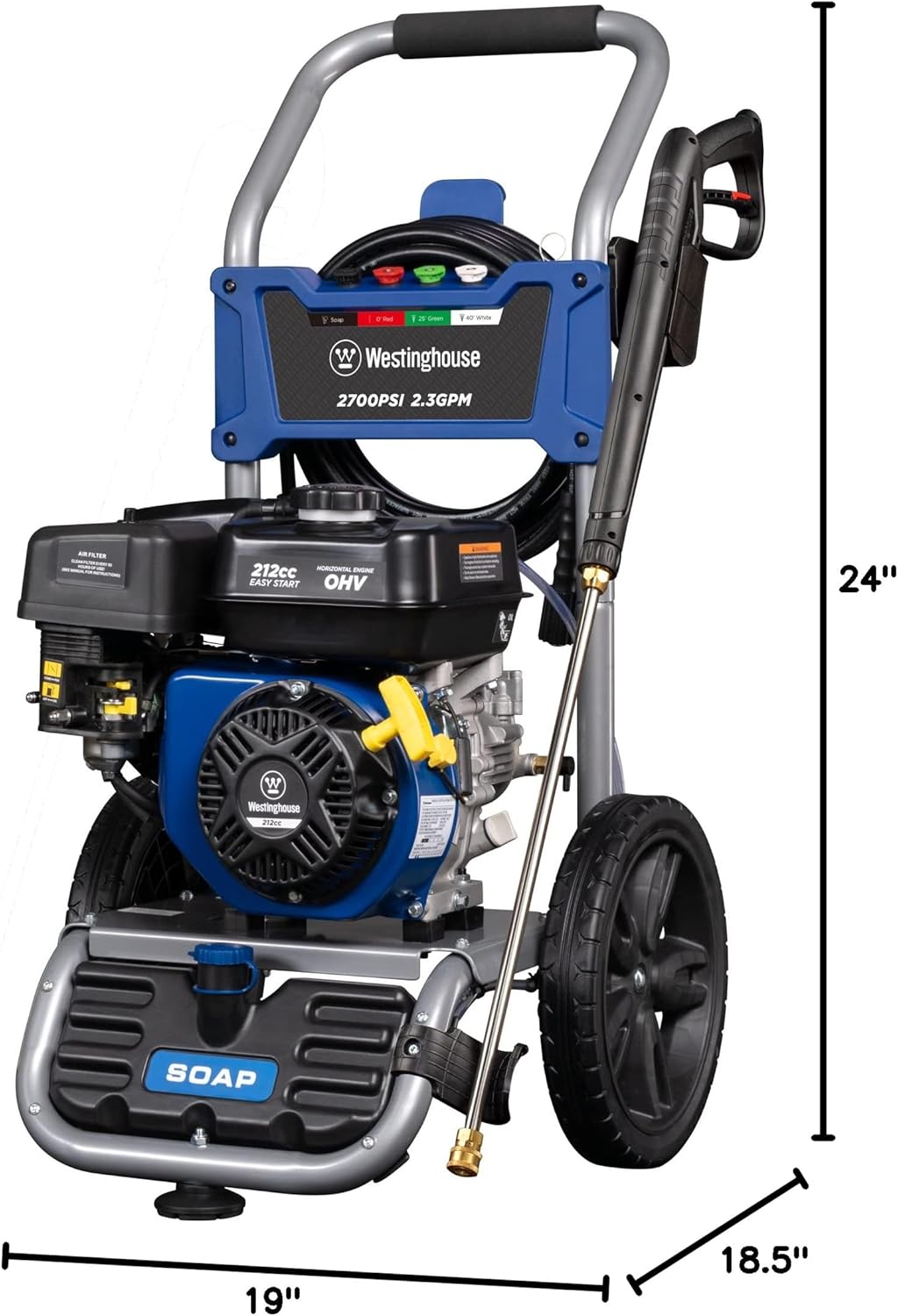 WPX3400 Gas Pressure Washer, 3400 PSI and 2.6 Max GPM, Onboard Soap Tank, Spray Gun and Wand, 5 Nozzle Set, for Cars/Fences/Driveways/Homes/Patios/Furniture