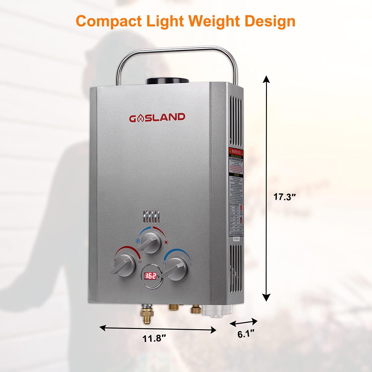 Portable Tankless Water Heater, Outdoors 6L 1.58GPM Propane Water Heater for RV Camping, Overheating Protection