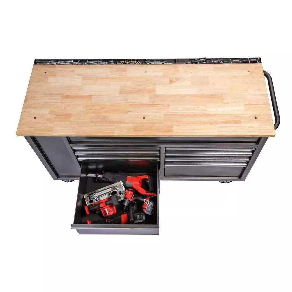 Husky 72 in. x 24 in. D Standard Duty 18-Drawer Mobile Workbench Tool Chest with Solid Wood Top in Stainless Steel