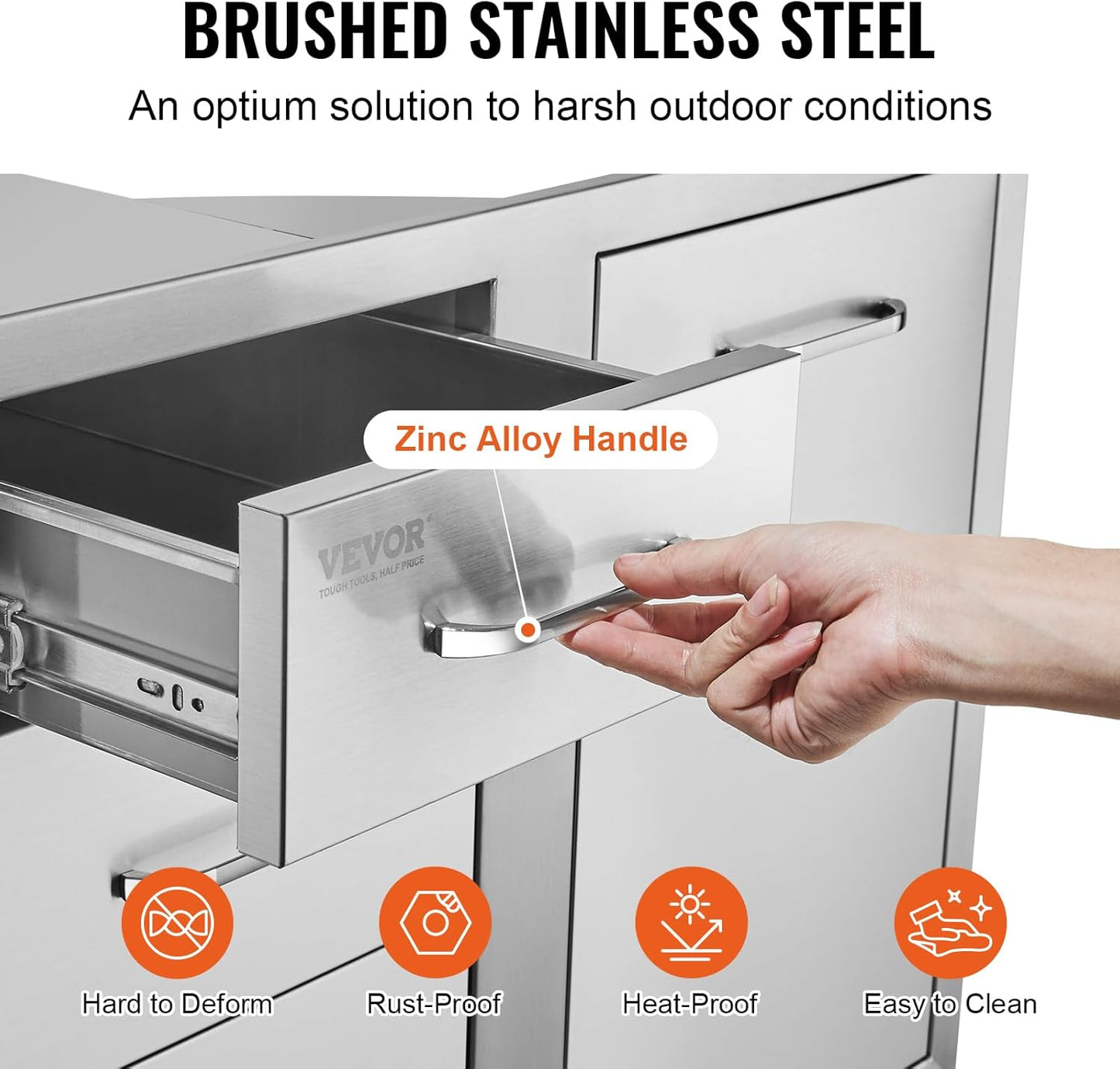 Pull Out Trash Drawer 13.4"W x 25.7"H x 19.6"D Lower Sliding Rails Stainless Steel Roll Out Trash Bin Pull Out Tray Outdoor Kitchen Trash Drawer with Handle for BBQ Island Grill Station