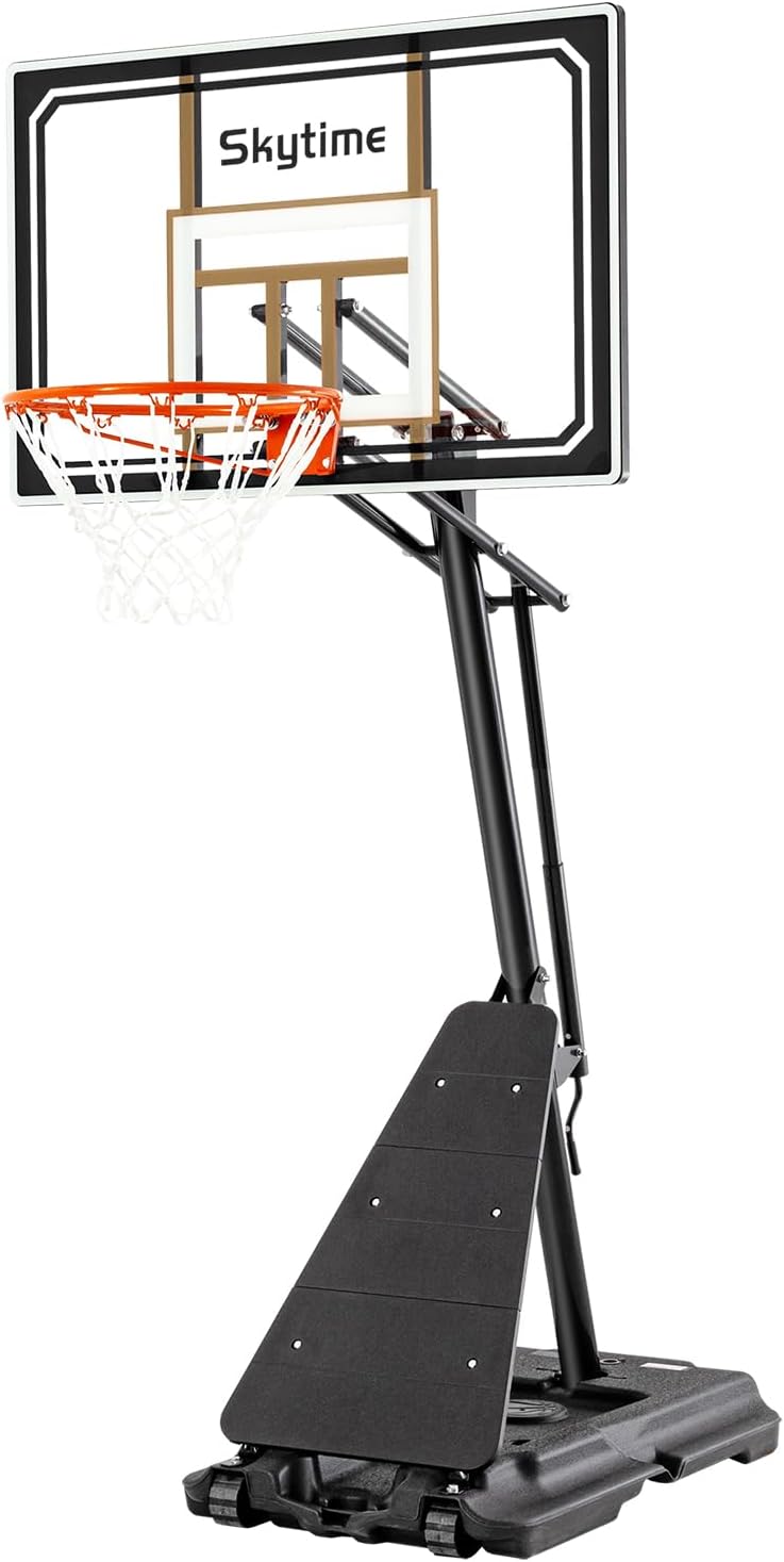 Basketball Hoop 48 Inch Backboard Portable Basketball Hoop Outdoor,5.3-10ft Stepless Regulation Crank Adjust Basketball Goal System