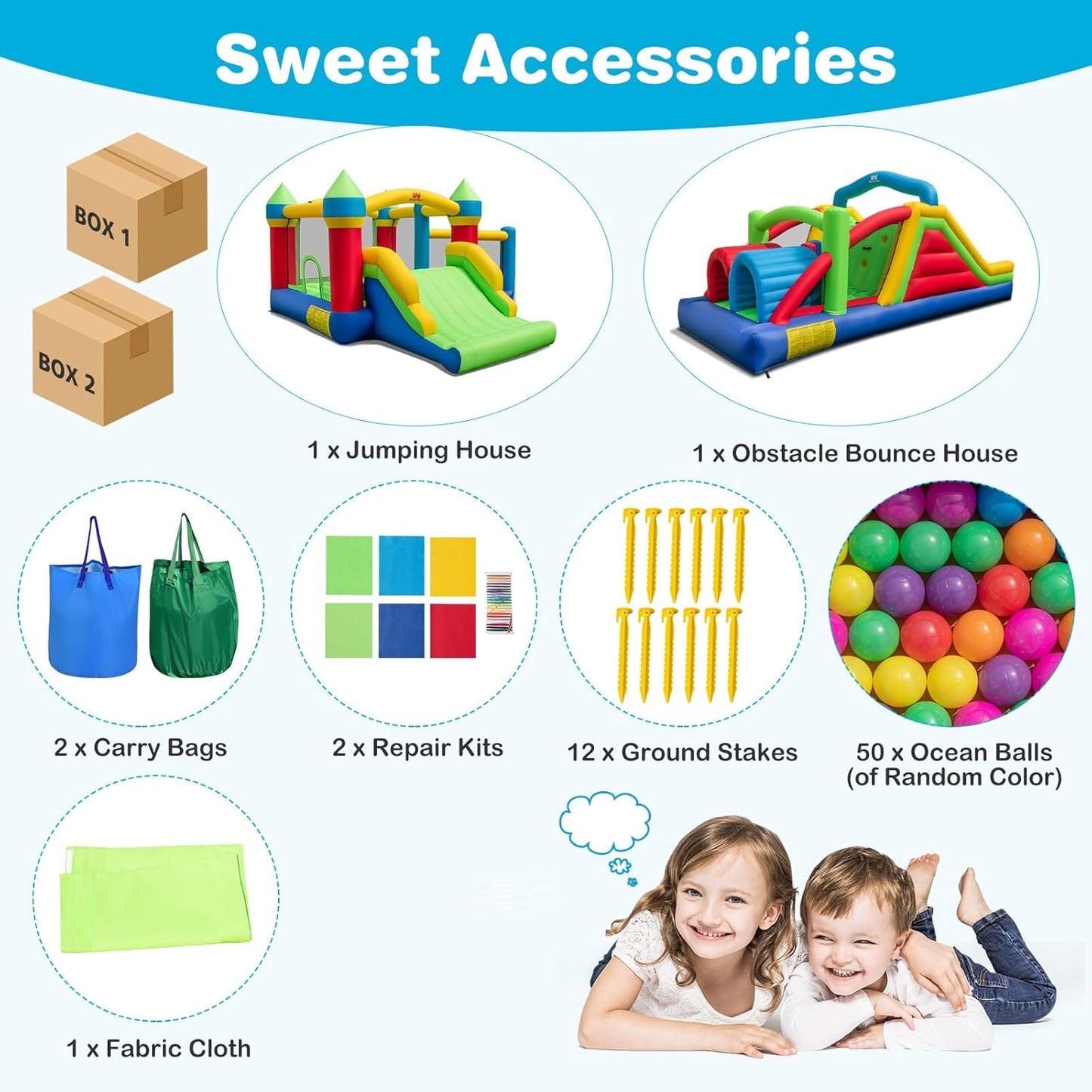 Inflatable Obstacle Course Bounce House, Kids Huge Sectional Bouncy Castle with Dual Slides, Tunnels, Bounce Area, Climbing, Obstacles, Playhouse for Kids Indoor Outdoor Birthday Party Gift