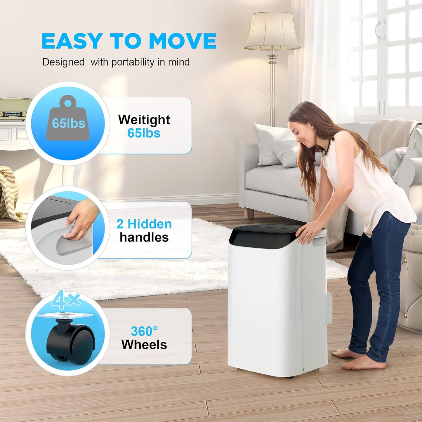 Inverter 16000BTU Portable Air Conditioners with Remote, Free Stand Cooling Portable AC Unit for Room up to 800 sq.ft, with Dehumidifier & Fan, Dual Hose, Quiet Sleep Mode(45dB), Windows Kit