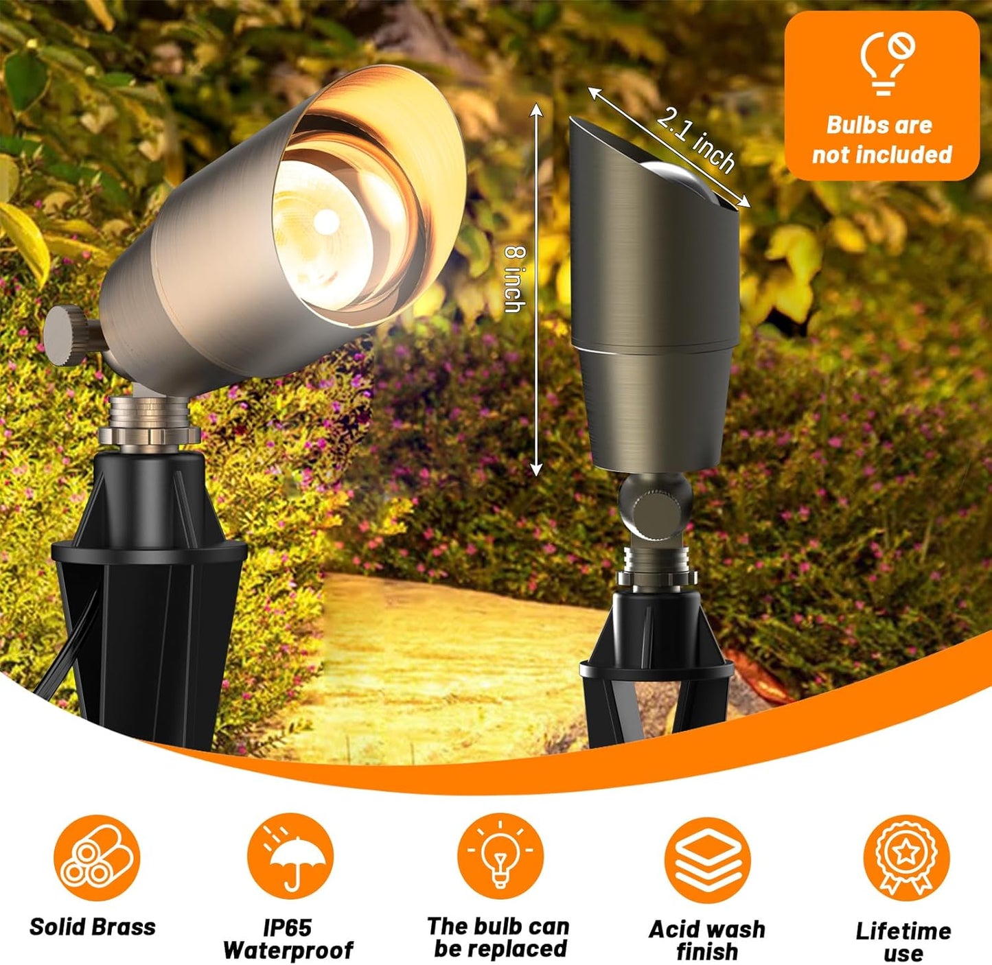 Solid Brass Outdoor Uplights & Accent Light Fixtures, Heavy Duty 12V Low Voltage LED Landscape Lighting Bronze, Wired Spotlights for Garden,Lawn,Patio and Yard Without LED Bulb (12 Pack)