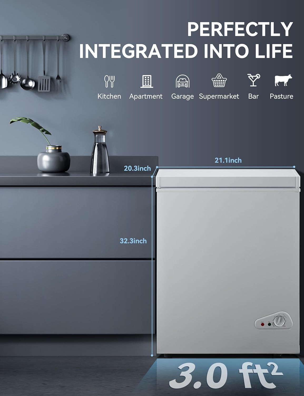 7.0 Cu Ft Chest Freezer - Energy Efficient & Quiet Mini Freezer with Adjustable Thermostat - Compact Deep Freezer for Home, Apartment, and Garage - Removable Basket & Defrost Drain