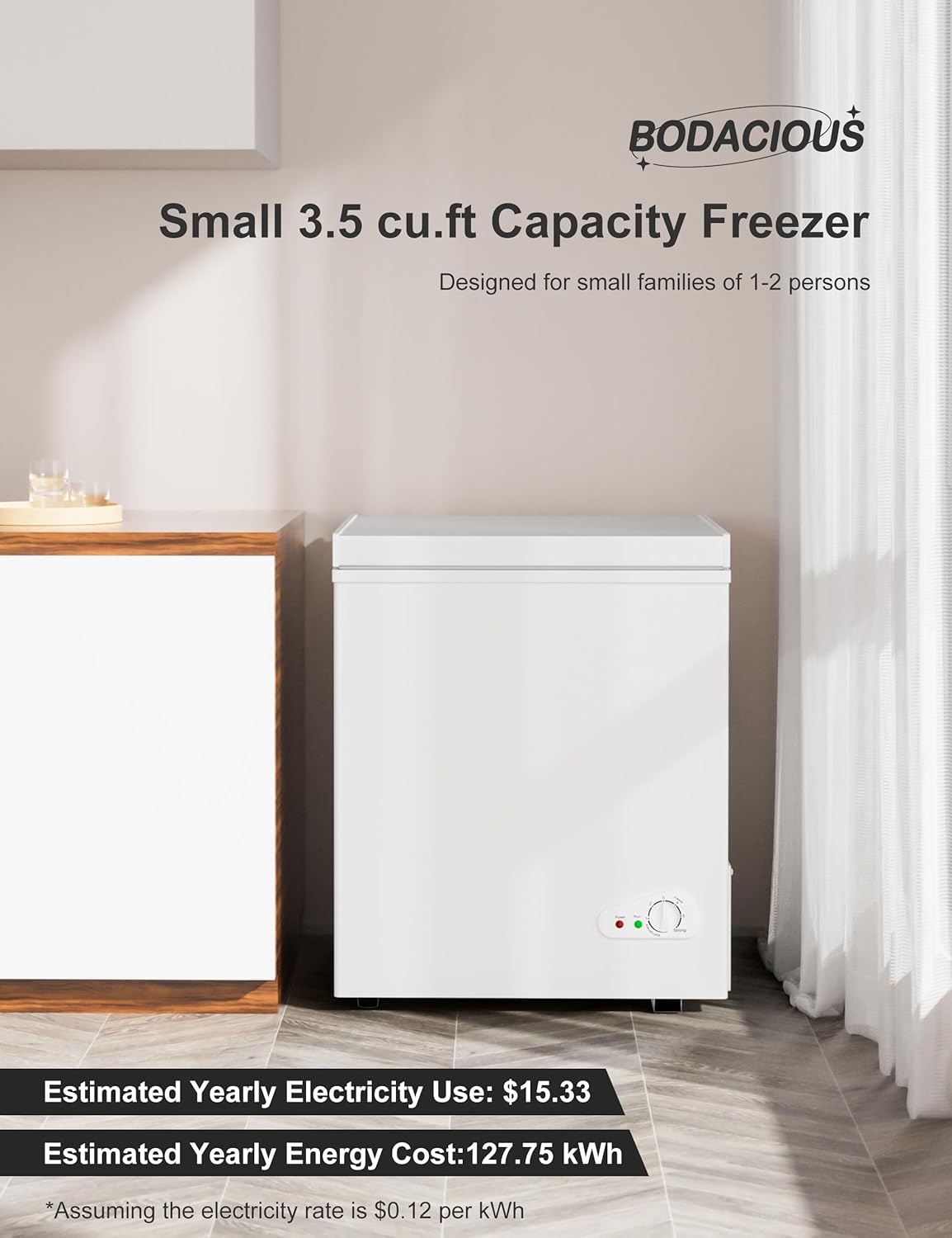 7.0 Cu Ft Chest Freezer - Energy Efficient & Quiet Mini Freezer with Adjustable Thermostat - Compact Deep Freezer for Home, Apartment, and Garage - Removable Basket & Defrost Drain