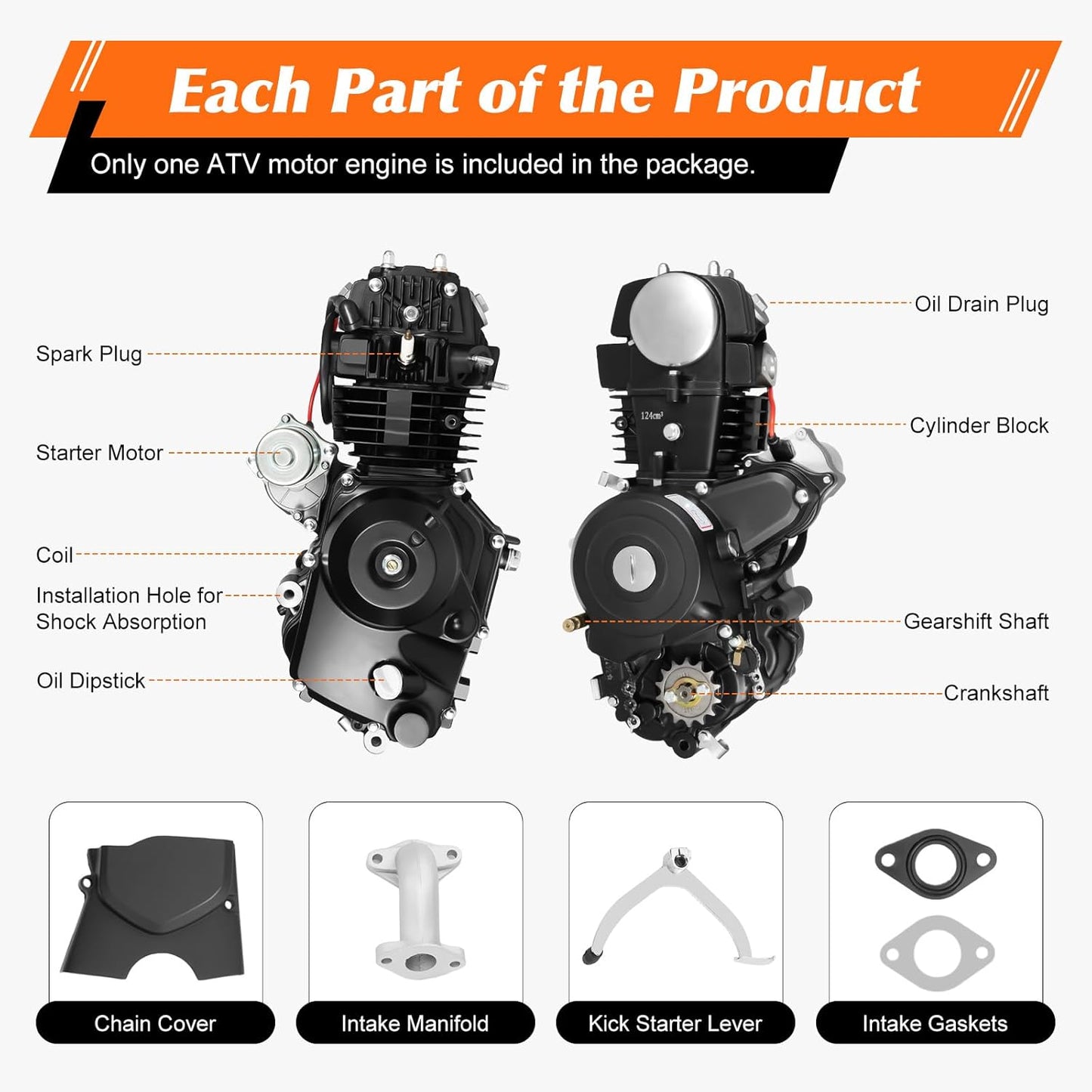 150CC 4 Stroke Engine Motor, Gy6 Single Cylinder Complete Engine Kit for 110cc-150cc Atvs and Go Karts and 11" Long Box Engine Size Scooters High-Flow Oil Pump CVT Carburetor Top Mount