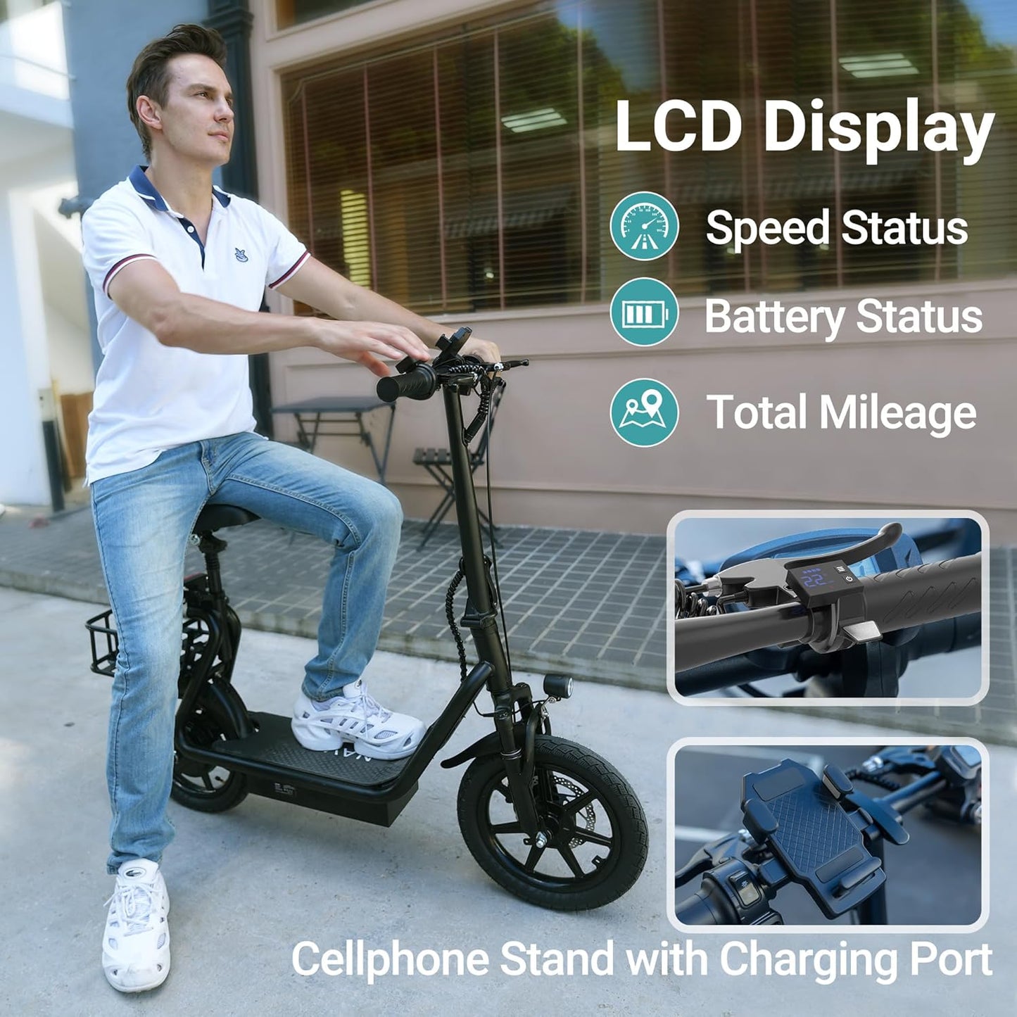 Electric Scooter Adults,Max 19/27/49 Miles Ranges,Top Speed 19/22 mph,350/750W Peak Motor, Folding E-Scooter with Dual Braking Dual Suspension